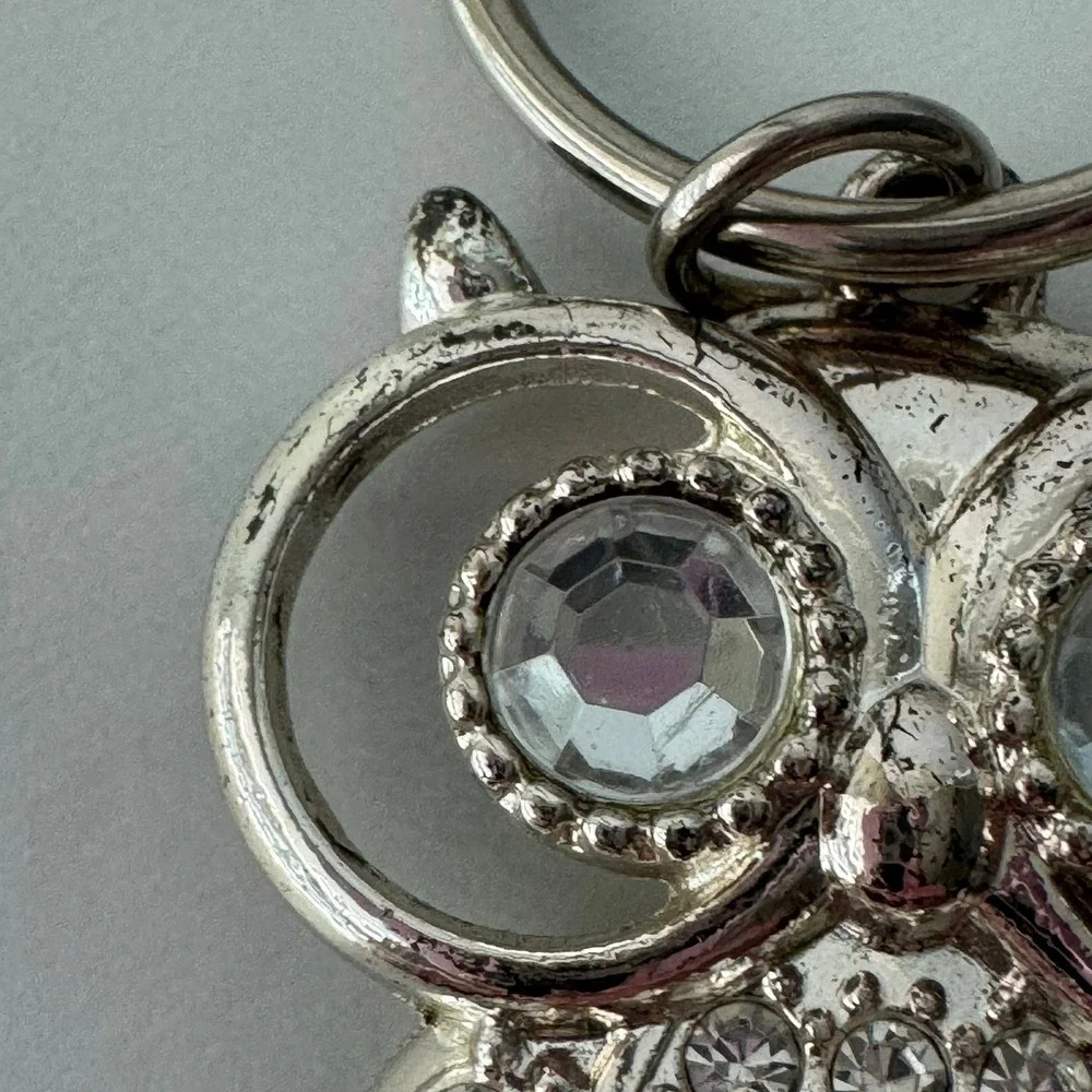 Silver Owl Rhinestone Keychain Pouch Bag Charm‎ Hanger